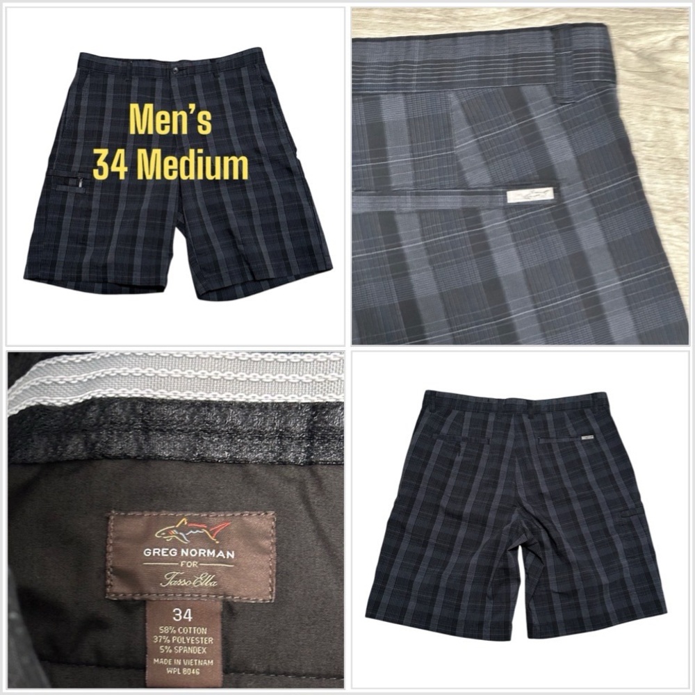 Mens Greg Norman Golf 34 Medium Chino Khakis Shorts Black Stretch Grip Waistband